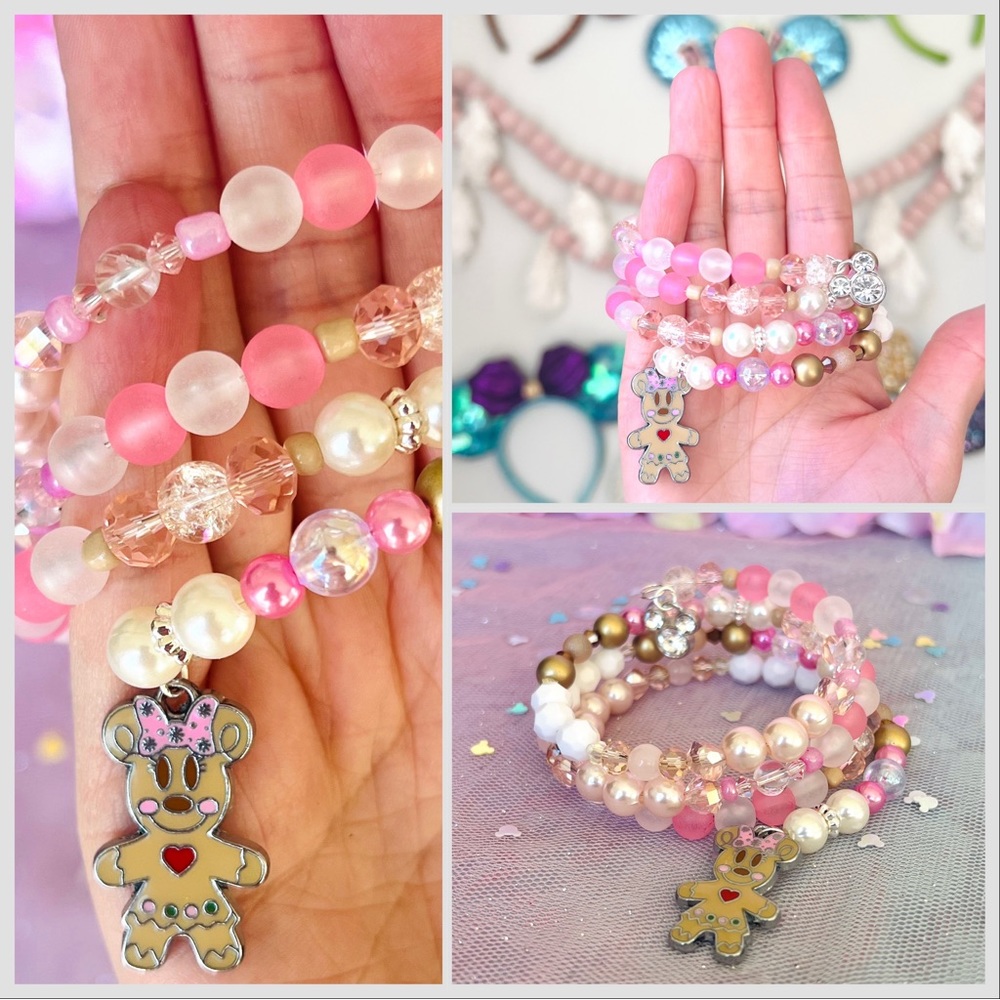 Minnie gingerbread pink Disney bracelet wrapped beaded handmade bracelet